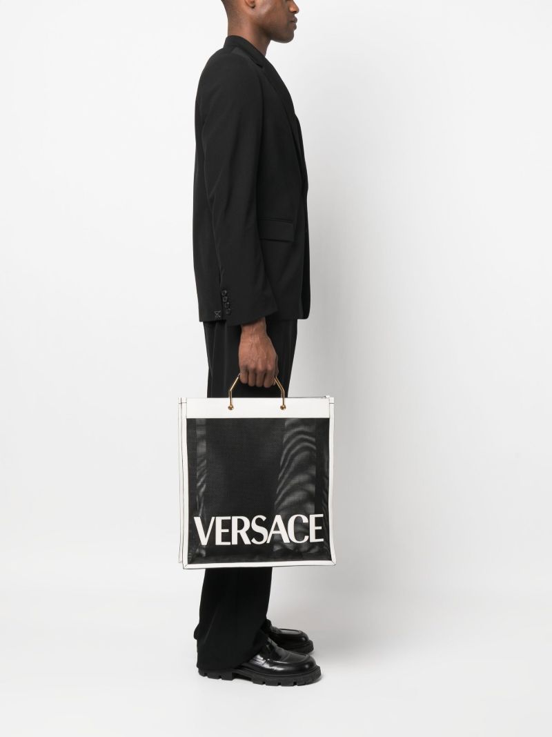White and Black Logo Shopper Tote