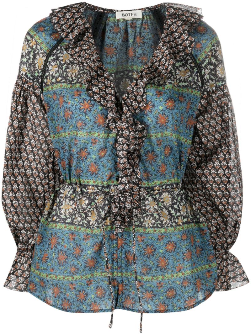 Blue Rhea Ruffle Blouse