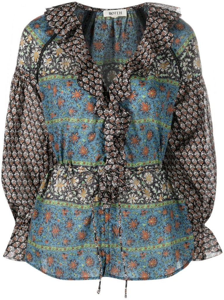 Blue Rhea Ruffle Blouse