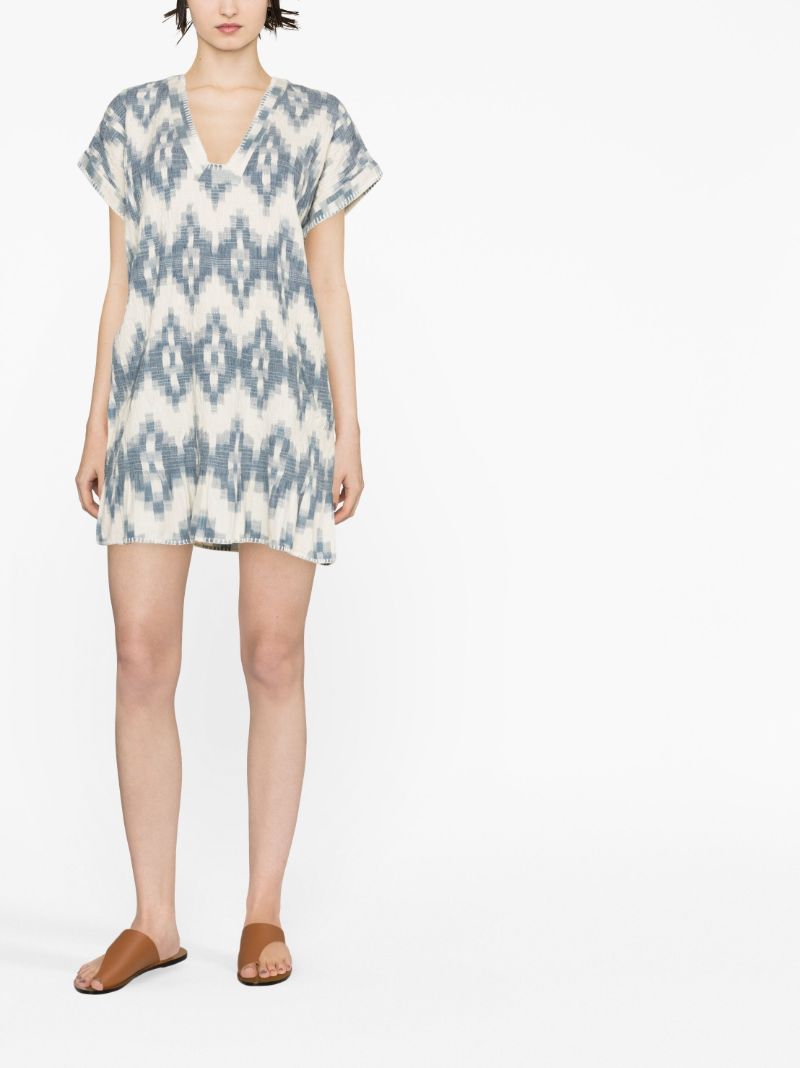 Blue Smocked Cotton Mini Dress