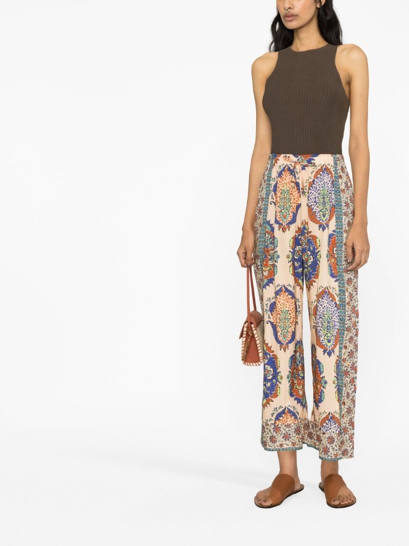 Neutral Clementine Floral Print Wide-leg Trousers