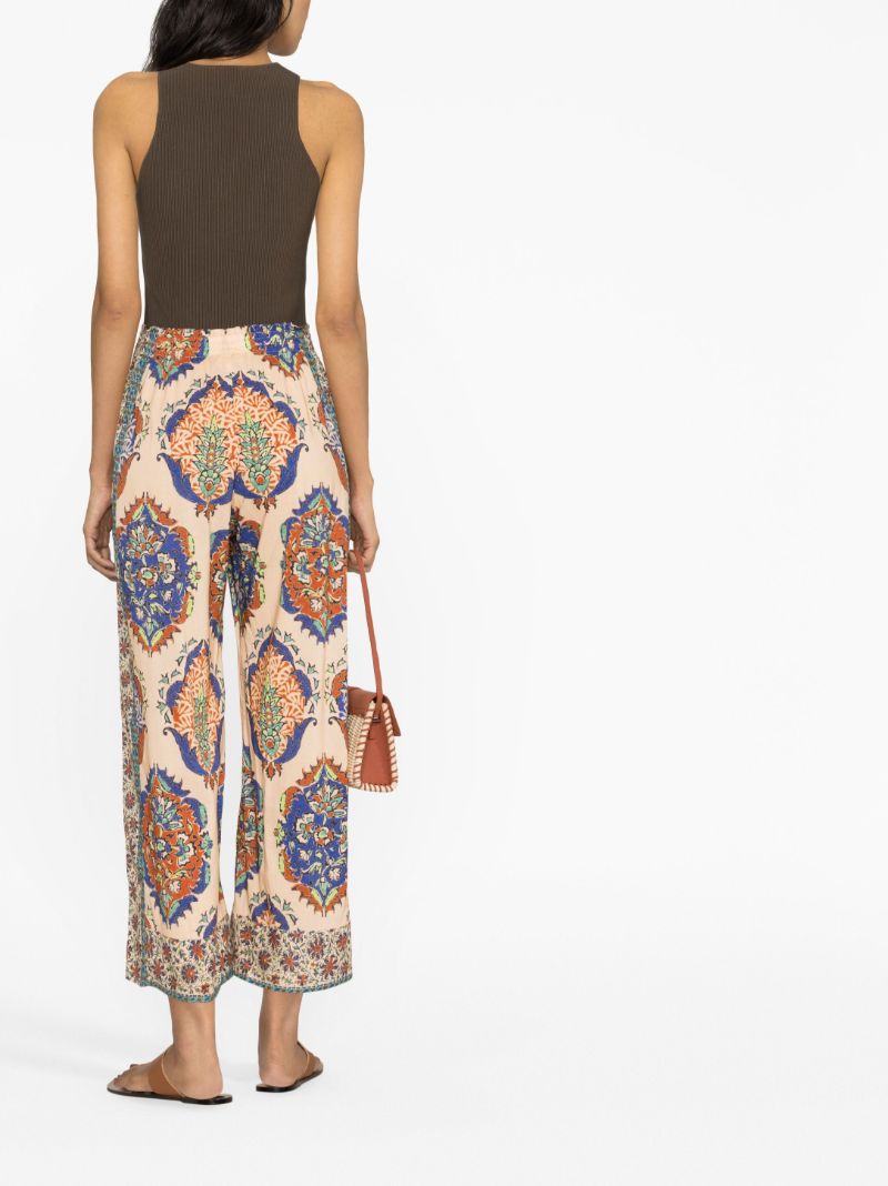 Neutral Clementine Floral Print Wide-leg Trousers