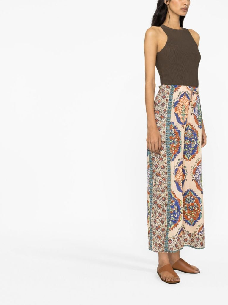 Neutral Clementine Floral Print Wide-leg Trousers