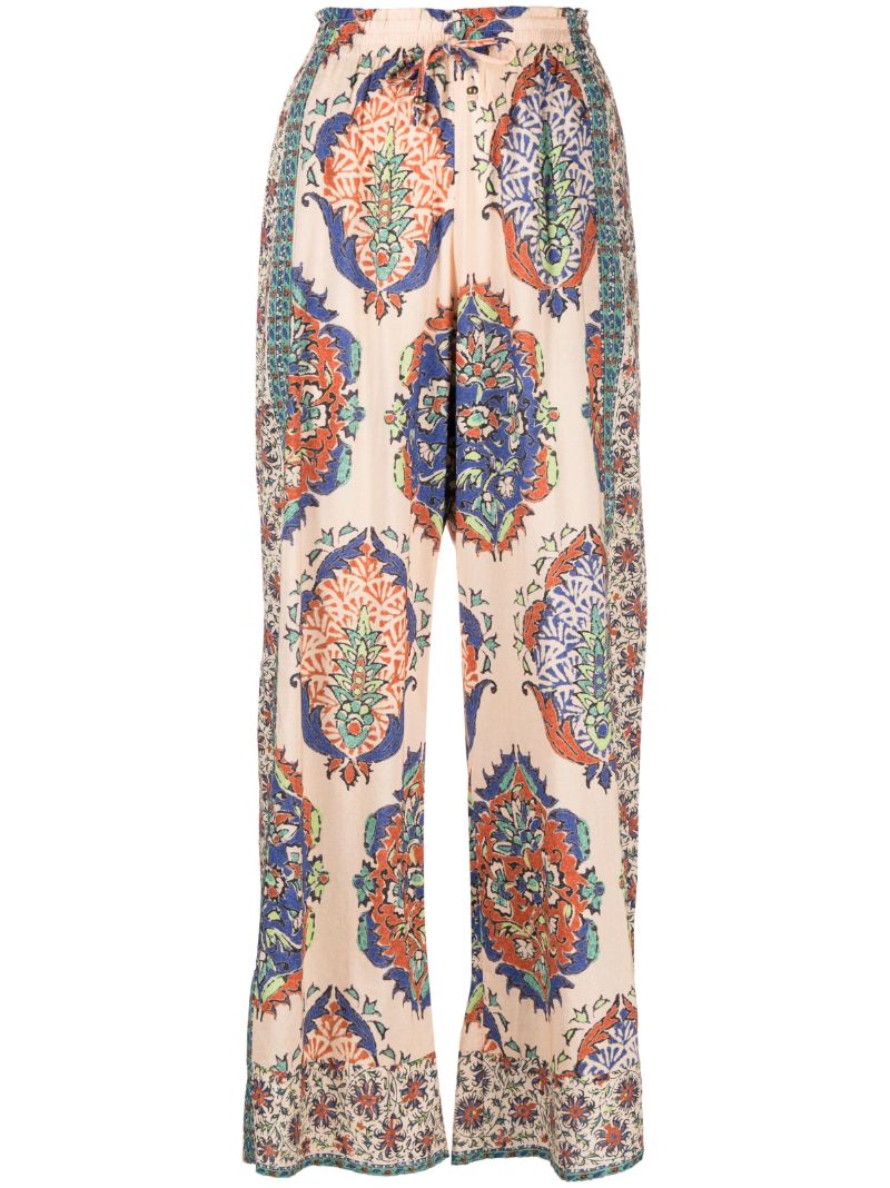 Neutral Clementine Floral Print Wide-leg Trousers