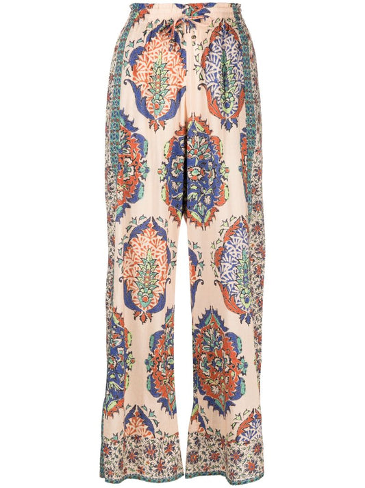 Neutral Clementine Floral Print Wide-leg Trousers