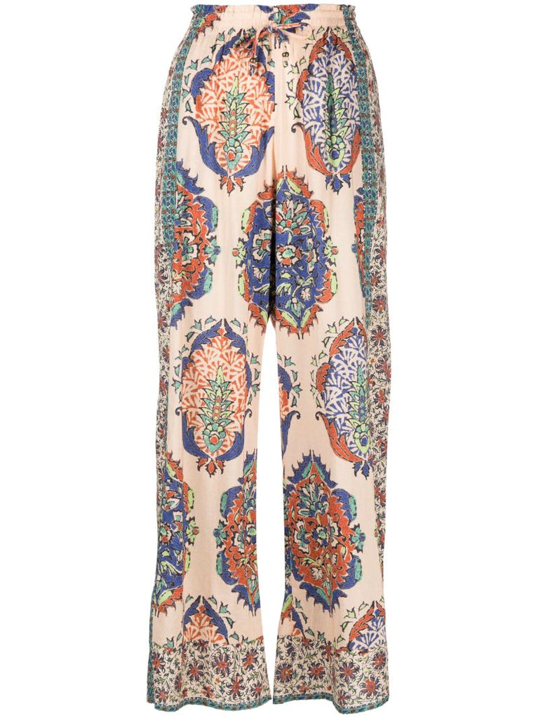 Neutral Clementine Floral Print Wide-leg Trousers