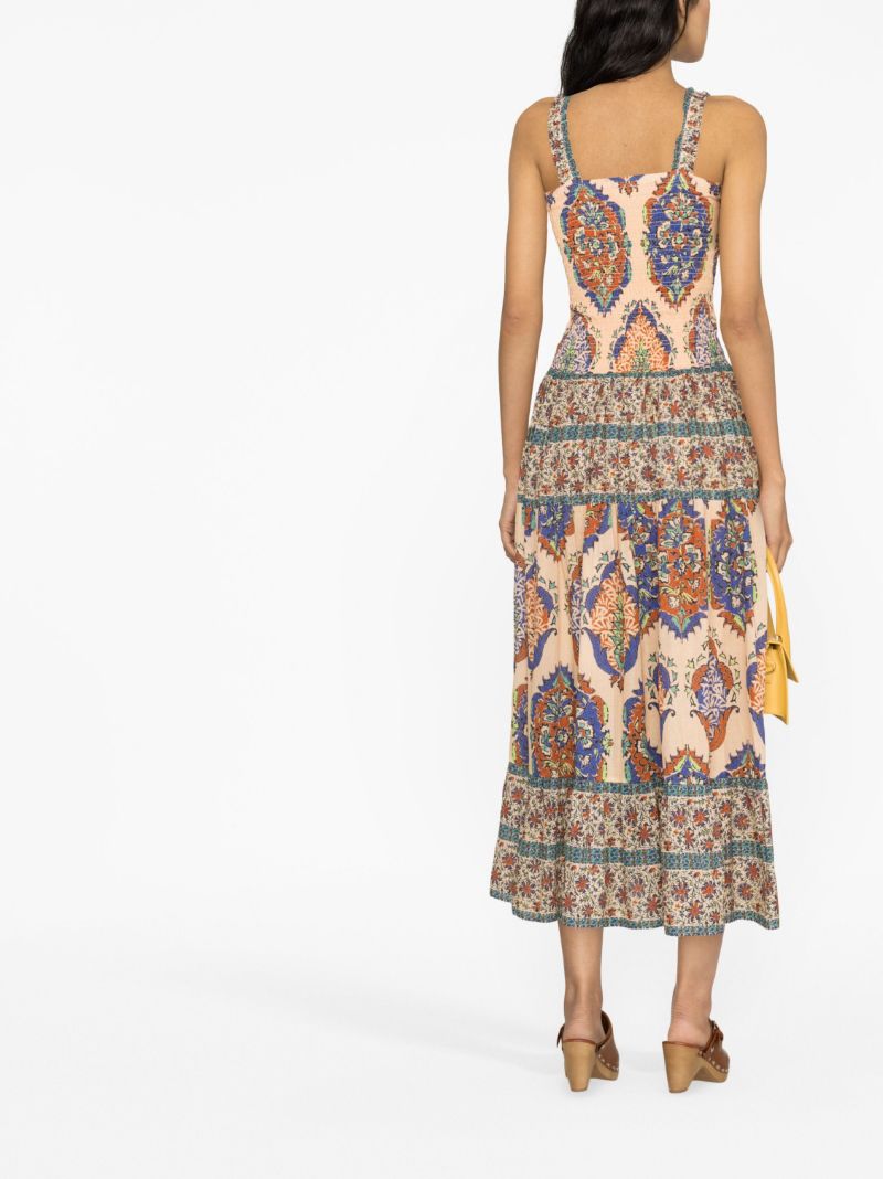 Neutral Clementine Print Shirred Organic Cotton Dress