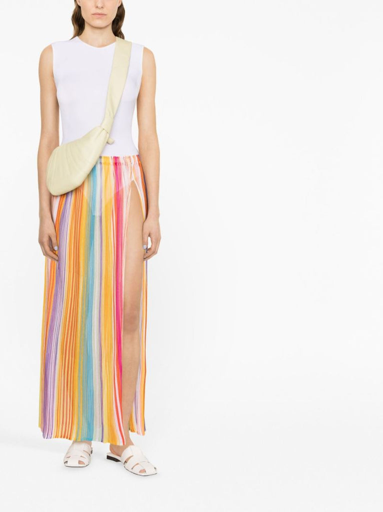 Pink Striped Pleated Skirt