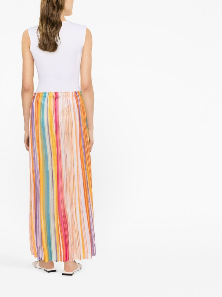 Pink Striped Pleated Skirt