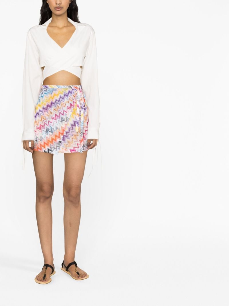 Purple Zig-zag Pattern Wrap Mini Skirt