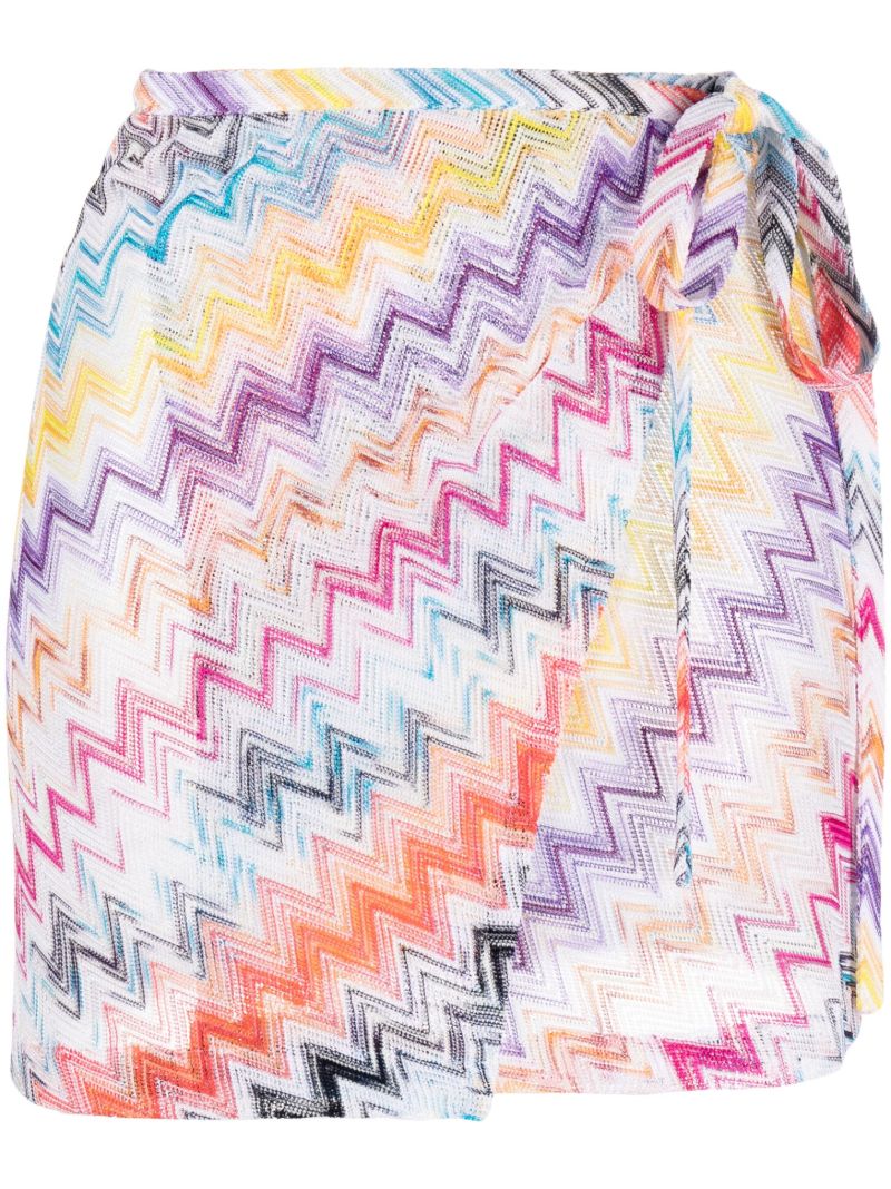 Purple Zig-zag Pattern Wrap Mini Skirt