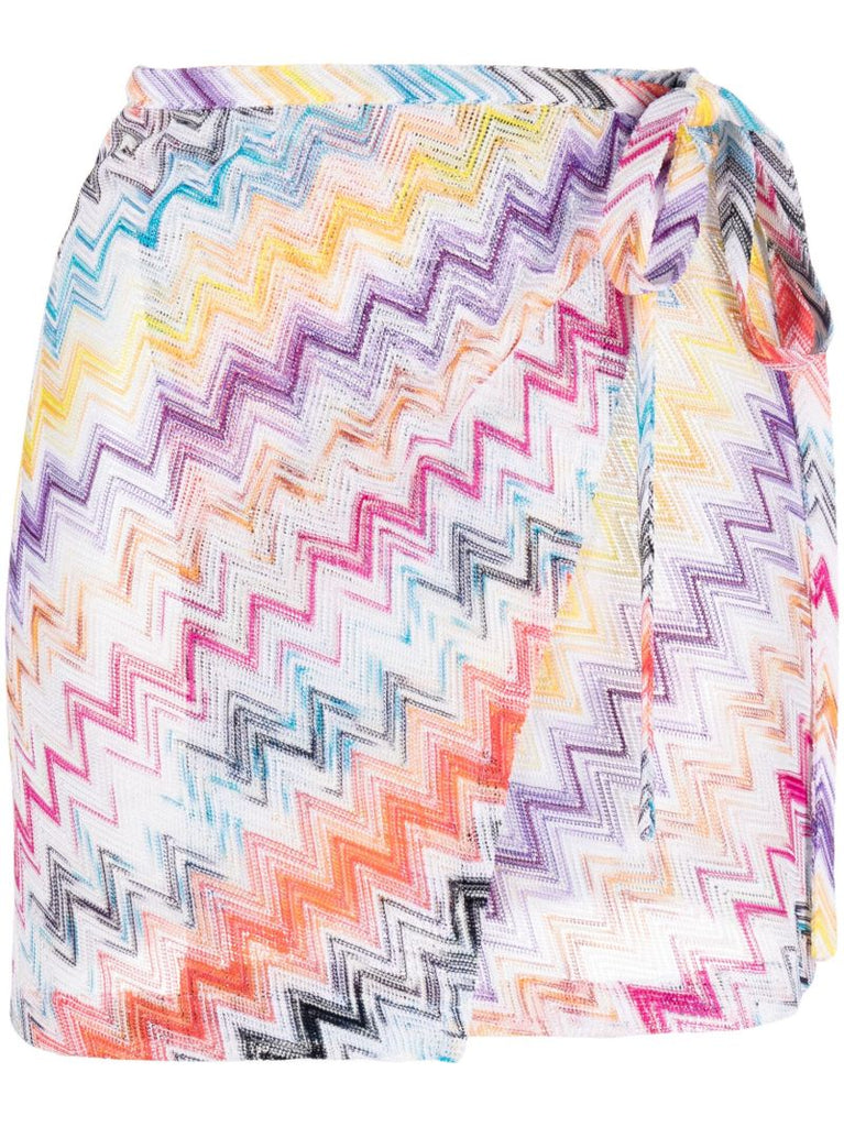 Purple Zig-zag Pattern Wrap Mini Skirt