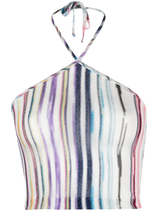 Multicolour Striped Halterneck Knit Top