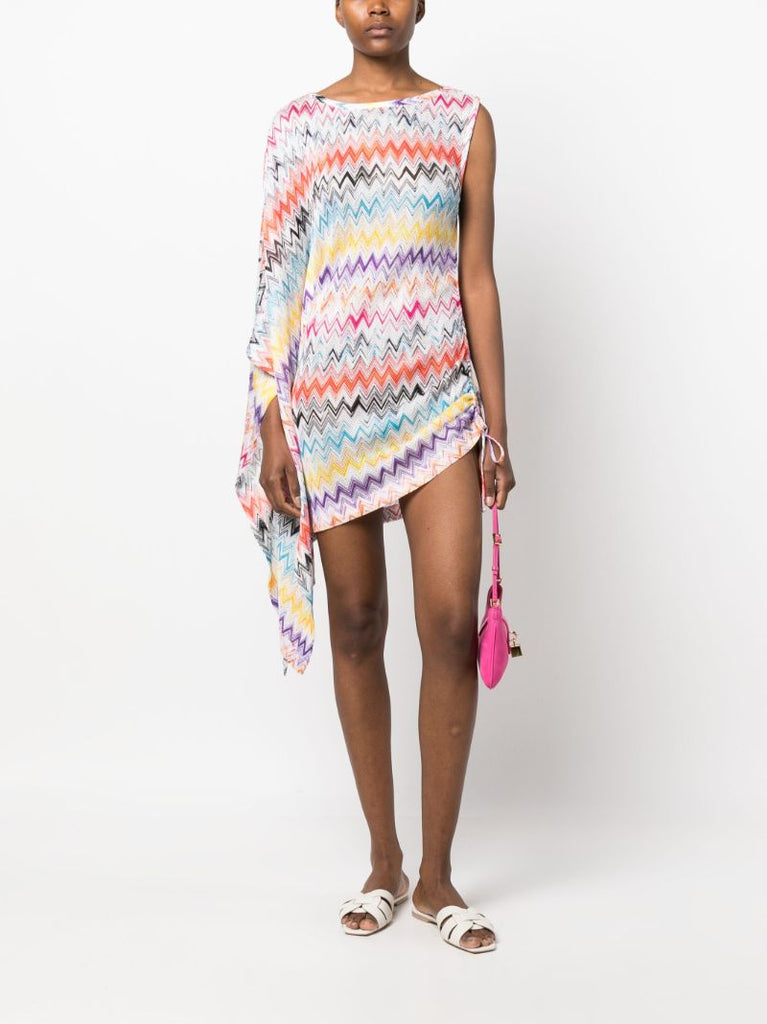 Multicolour Zig-zag Draped Mini Dress