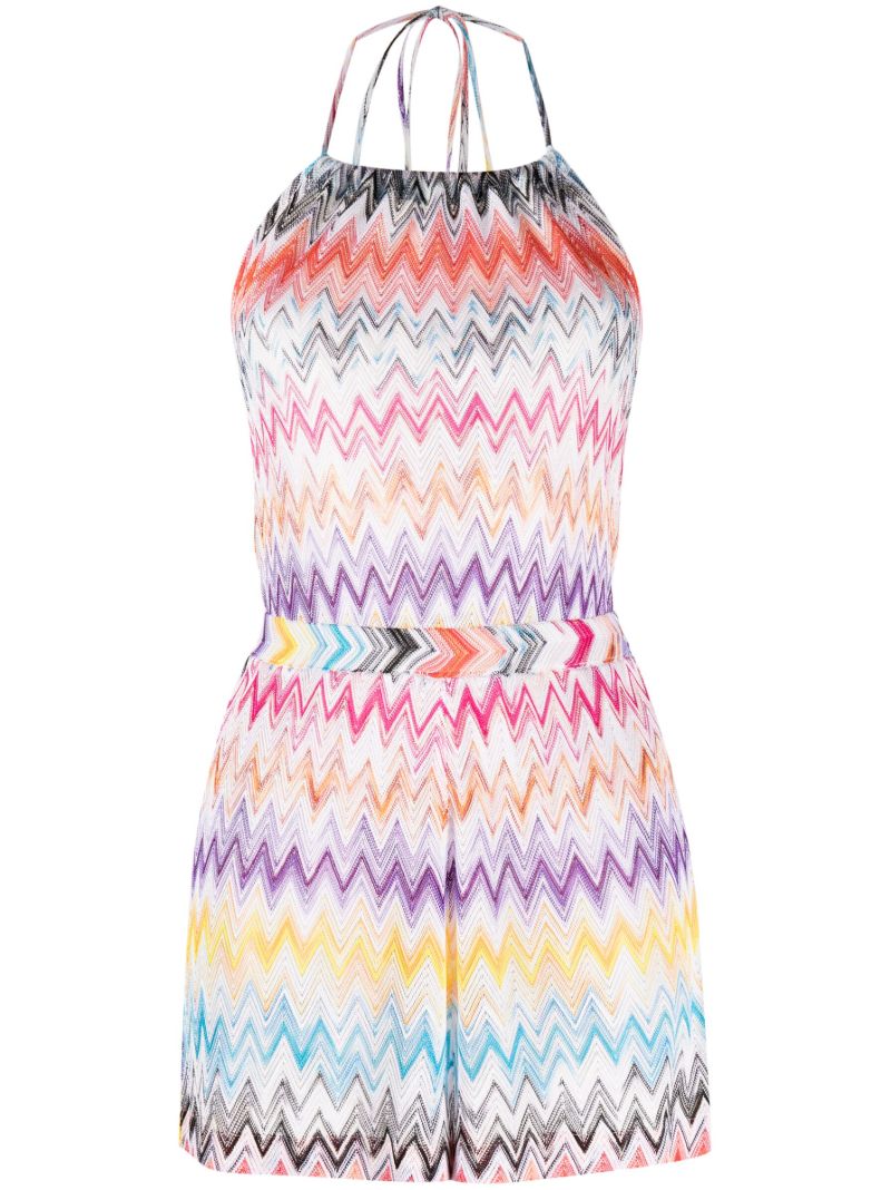 Purple Zig-zag Halterneck Playsuit
