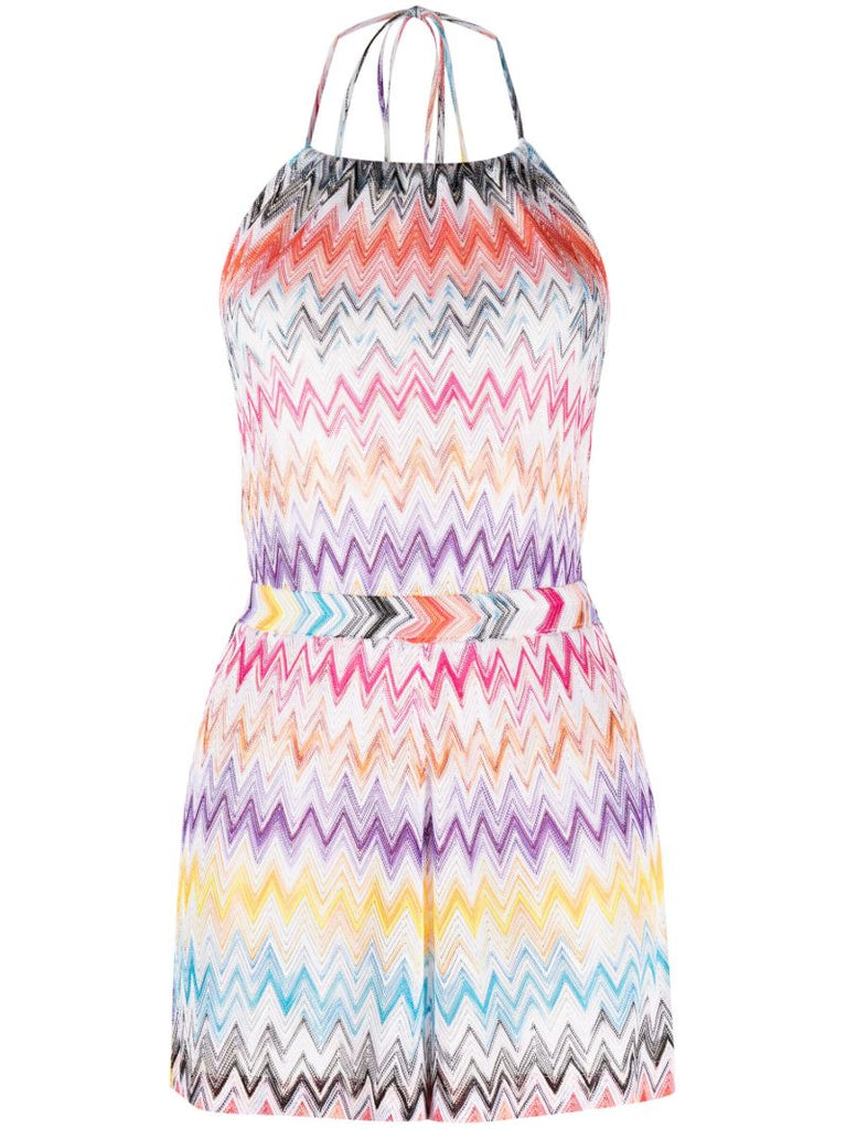 Purple Zig-zag Halterneck Playsuit