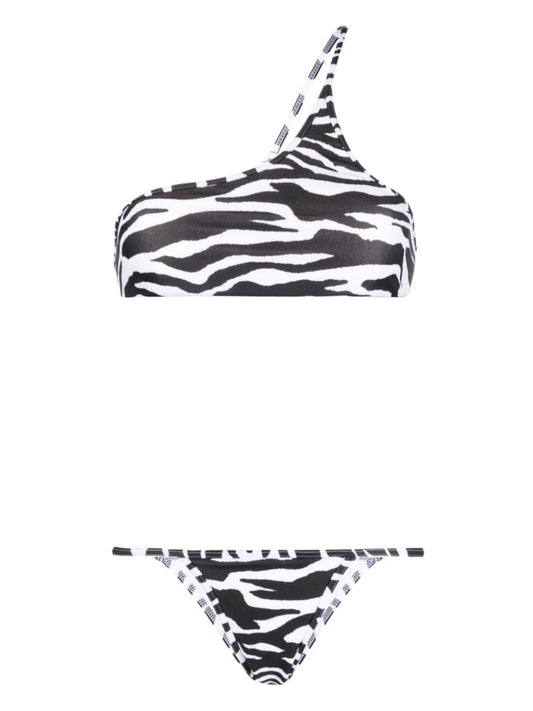 Black Zebra-print One-shoulder Bikini