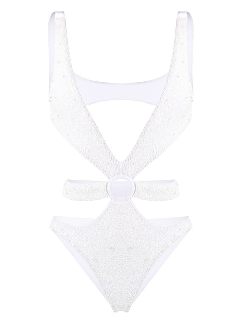 White Carlotta Cut-out Beaded Swimsuit