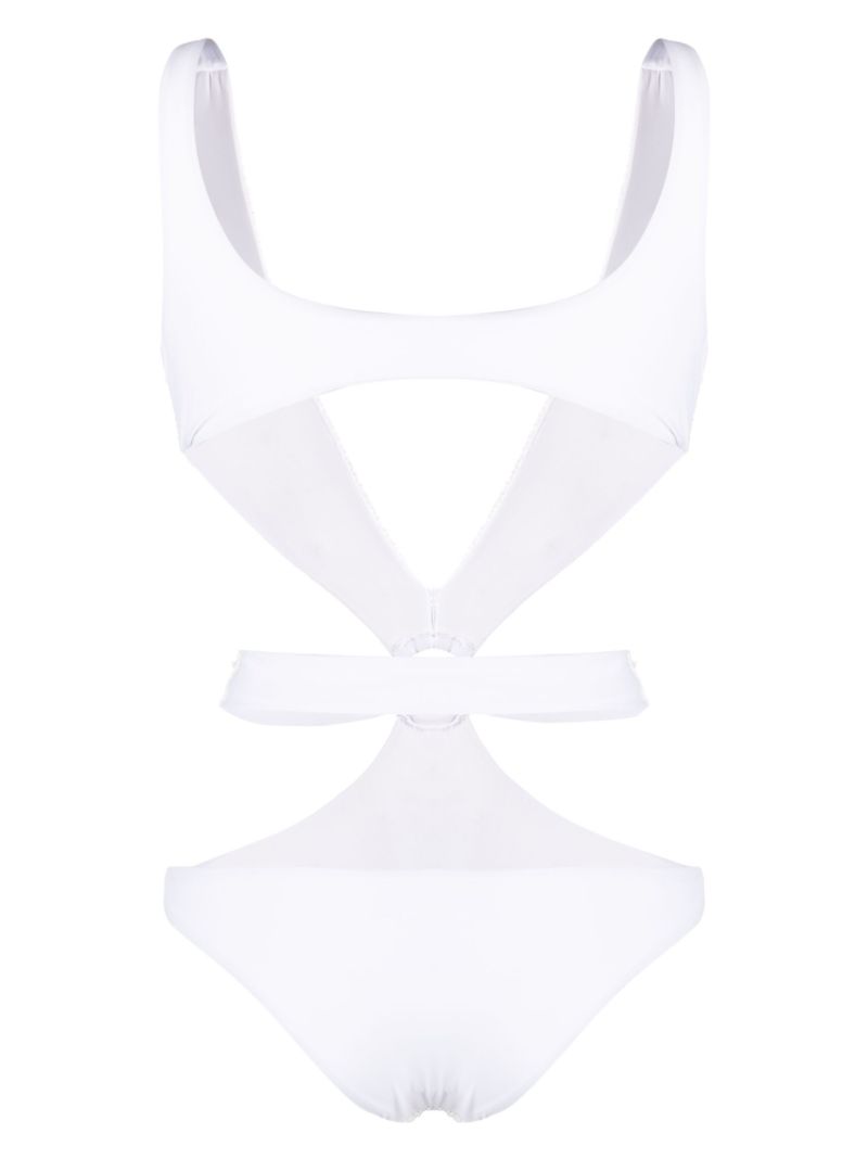 White Carlotta Cut-out Beaded Swimsuit