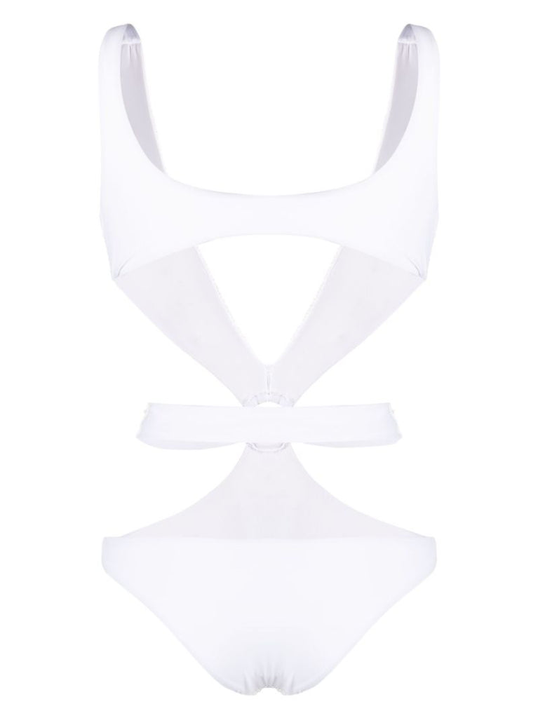 White Carlotta Cut-out Beaded Swimsuit