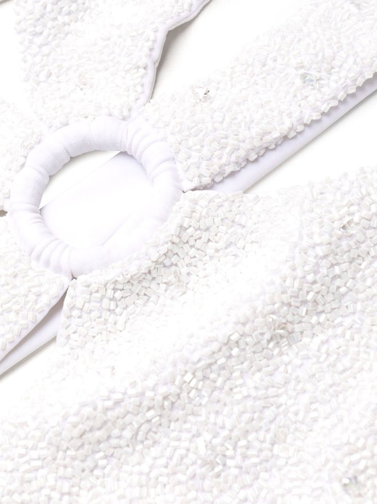 White Carlotta Cut-out Beaded Swimsuit