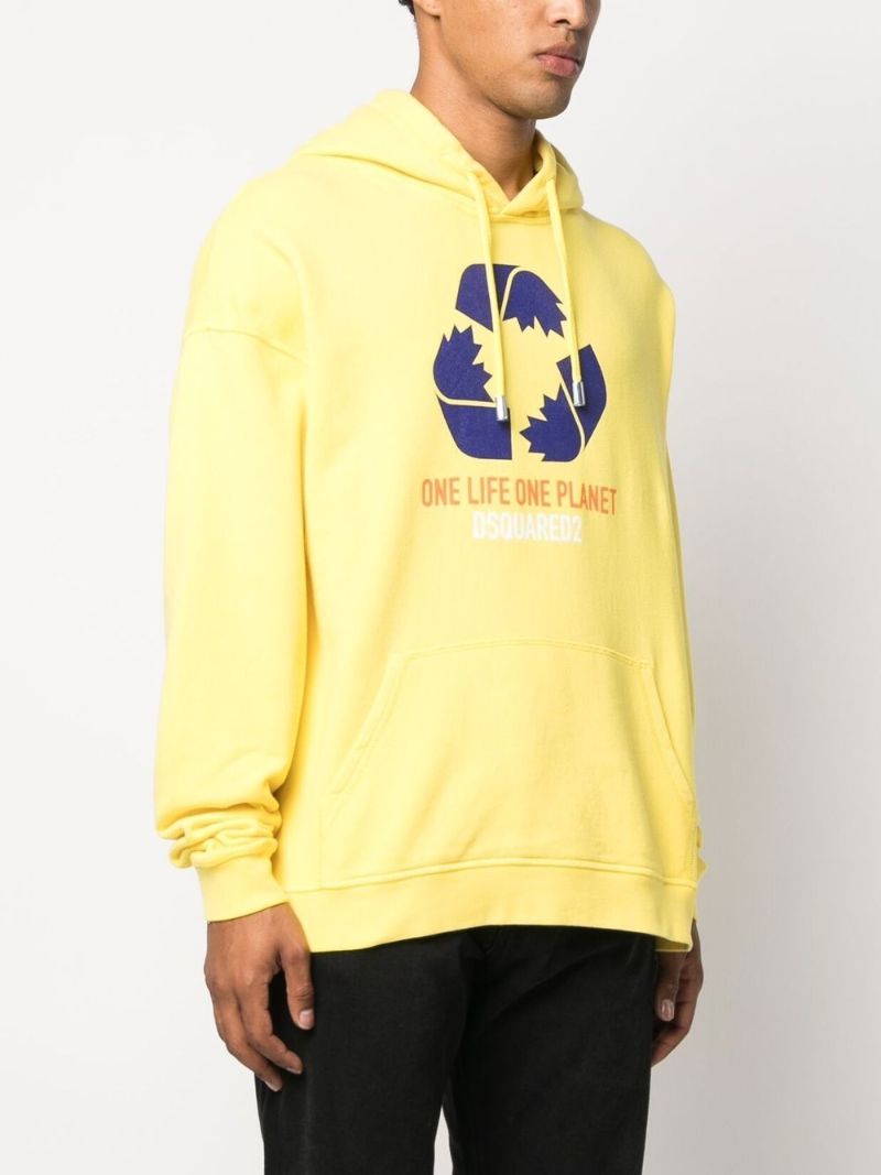 Yellow Slogan Print Hoodie