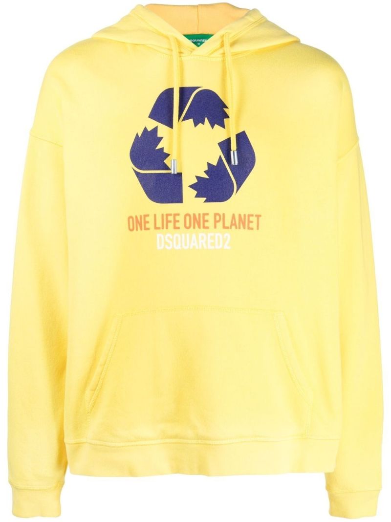 Yellow Slogan Print Hoodie