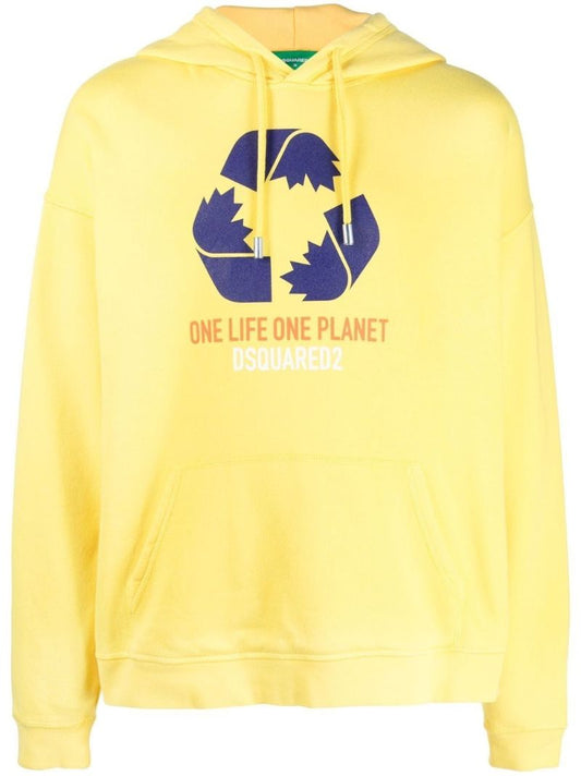 Yellow Slogan Print Hoodie