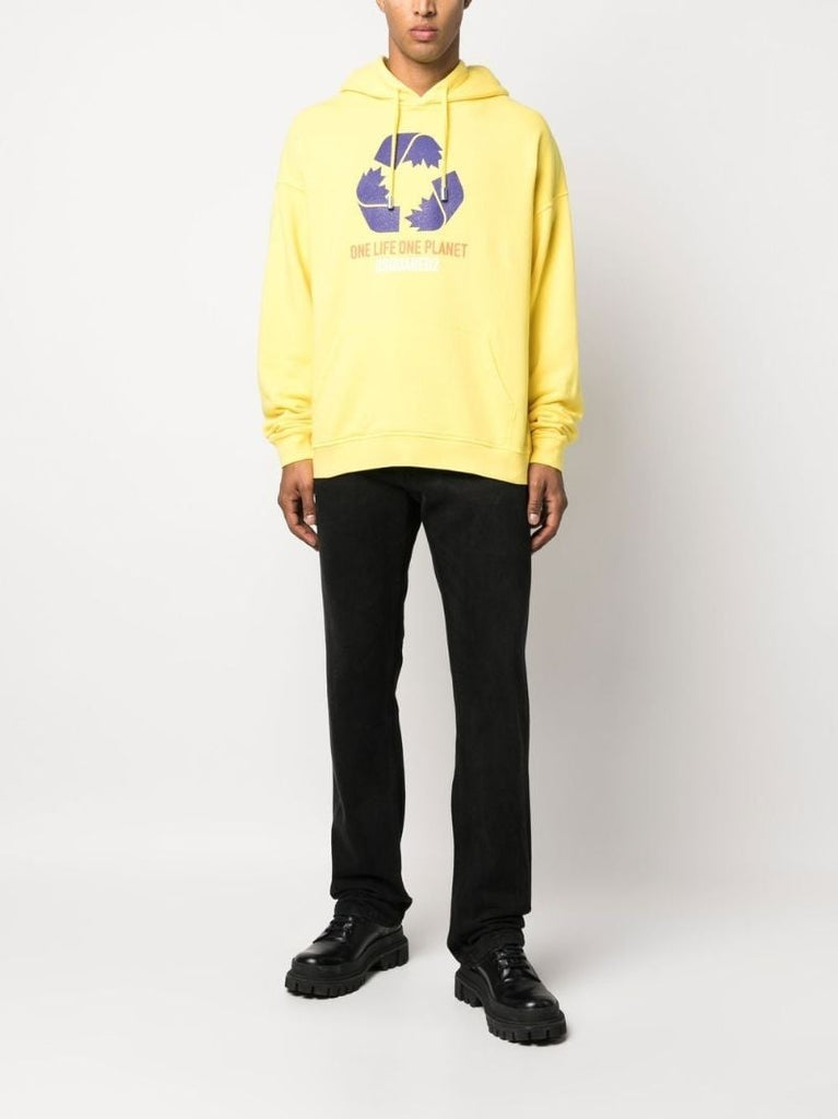 Yellow Slogan Print Hoodie