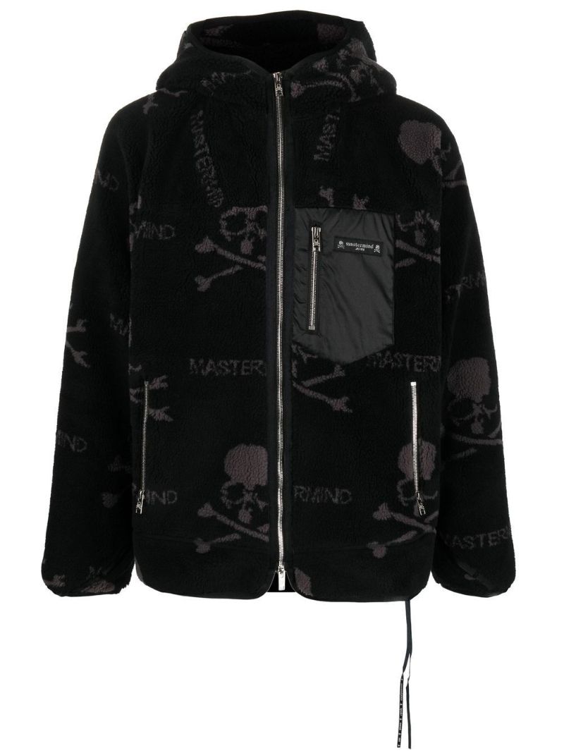 Black Skull Print Hooded Jacket