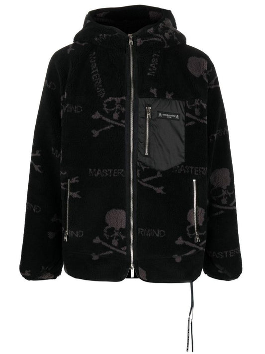 Black Skull Print Hooded Jacket