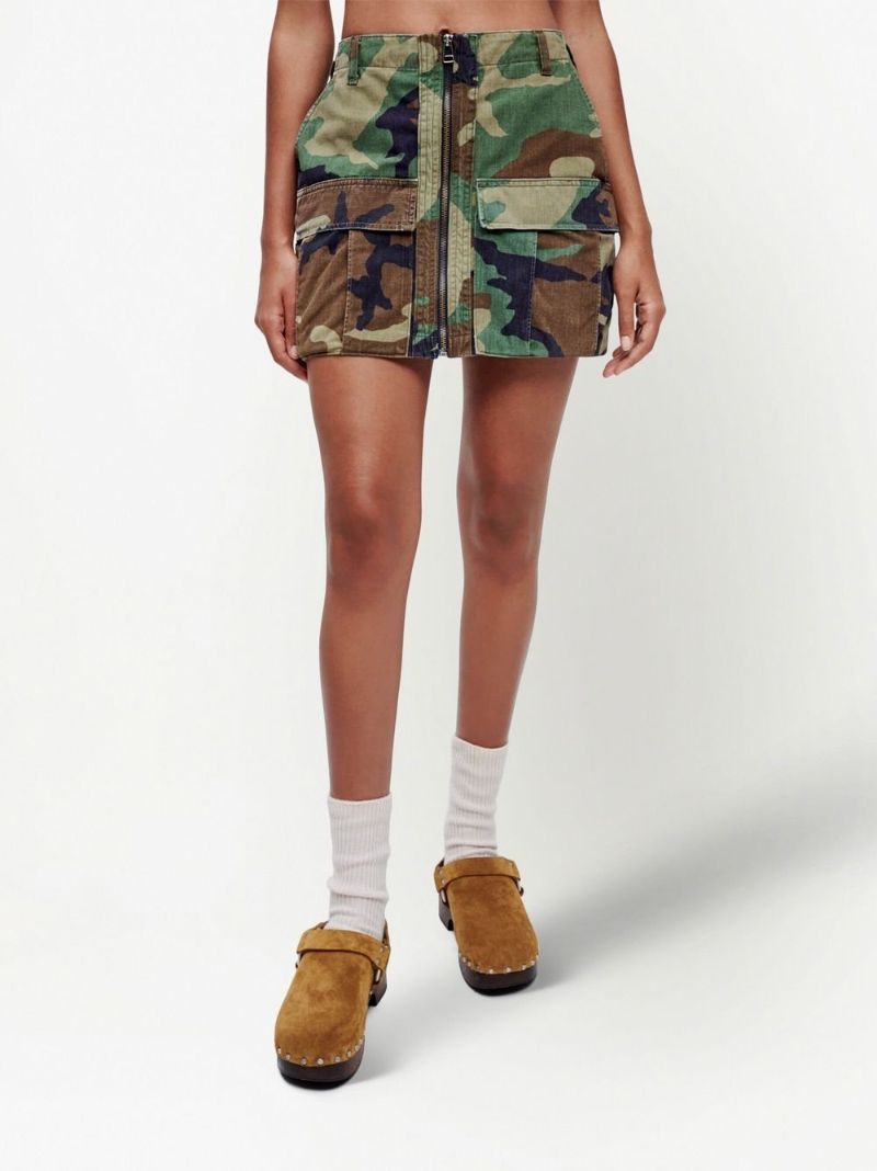 Green Camouflage Print Cargo Mini Skirt