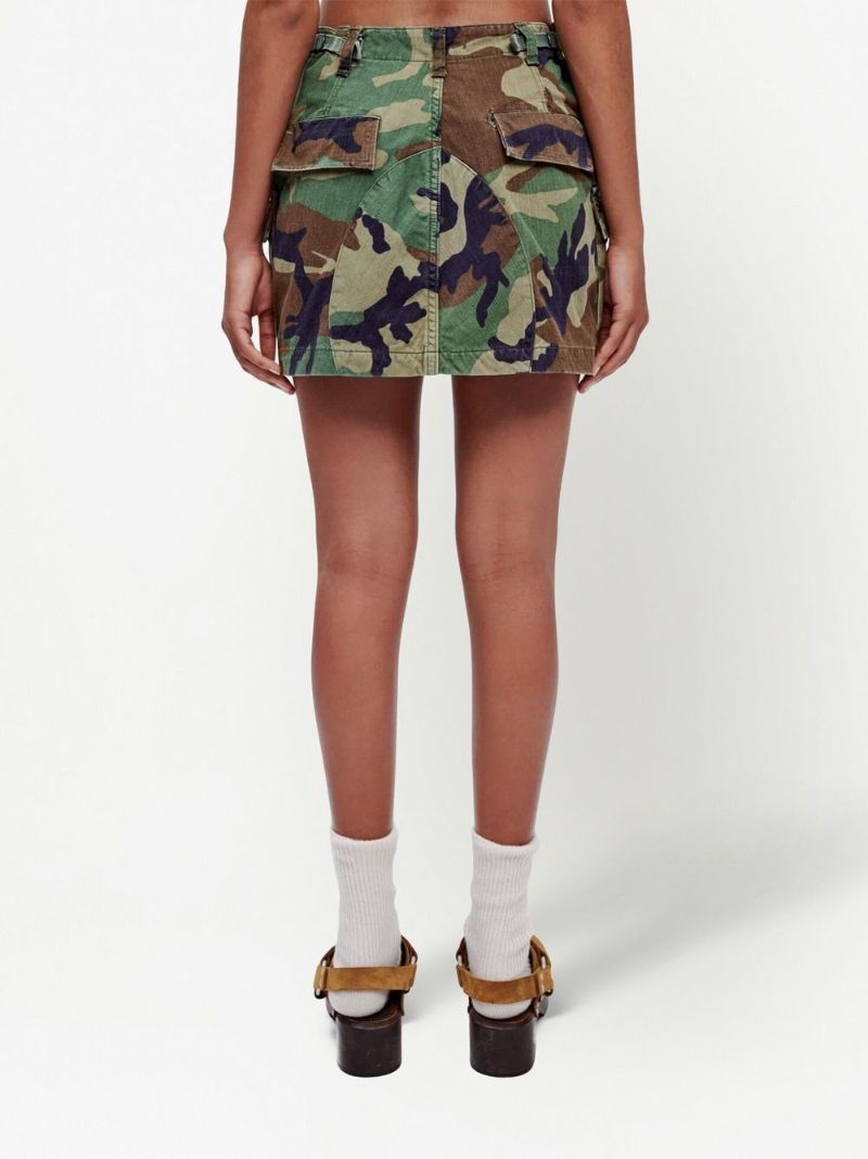 Green Camouflage Print Cargo Mini Skirt