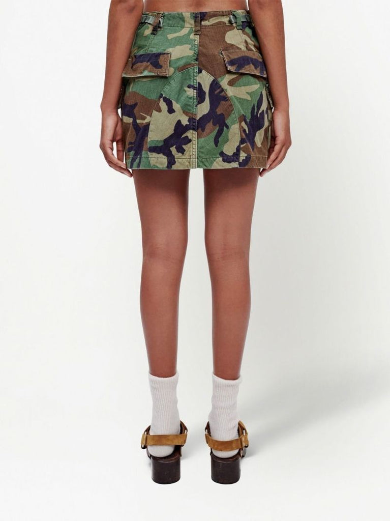 Green Camouflage Print Cargo Mini Skirt