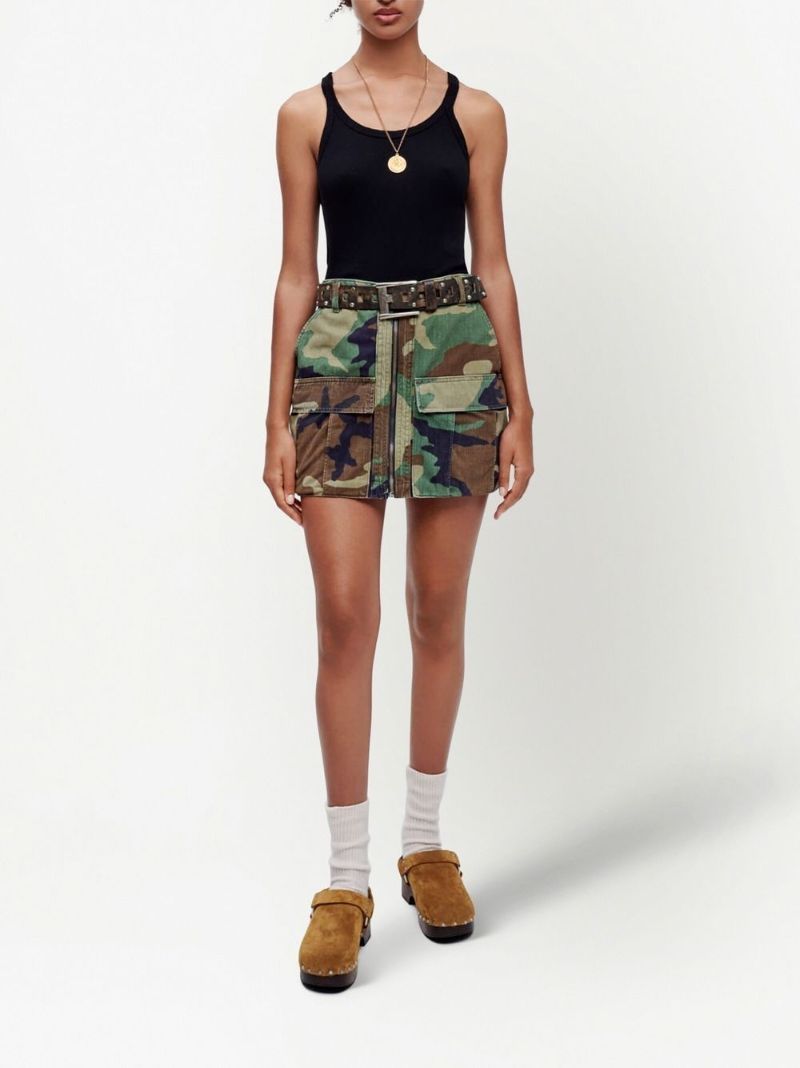 Green Camouflage Print Cargo Mini Skirt