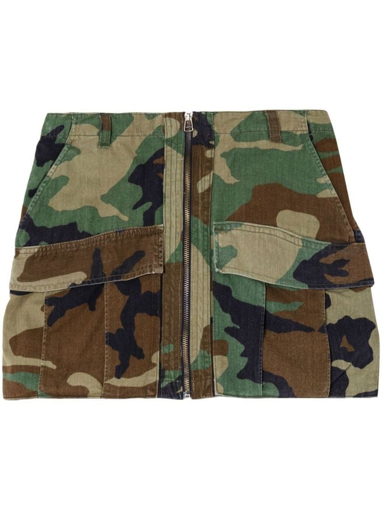 Green Camouflage Print Cargo Mini Skirt