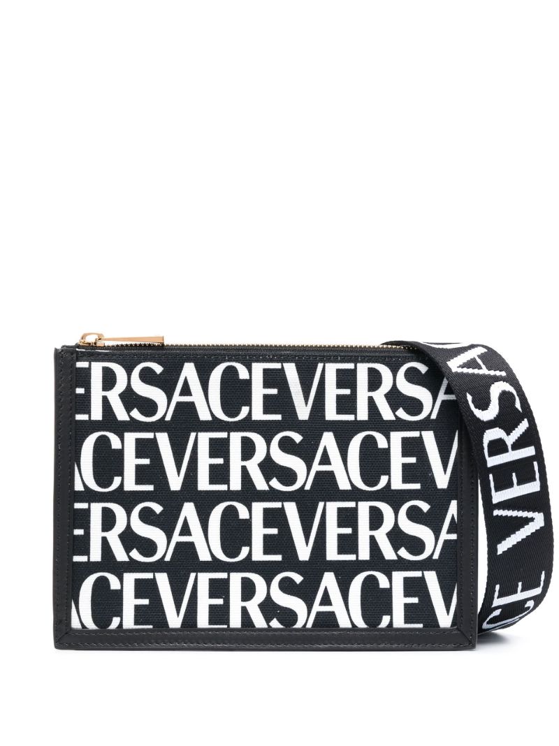 Black Logo Print Cotton Shoulder Bag
