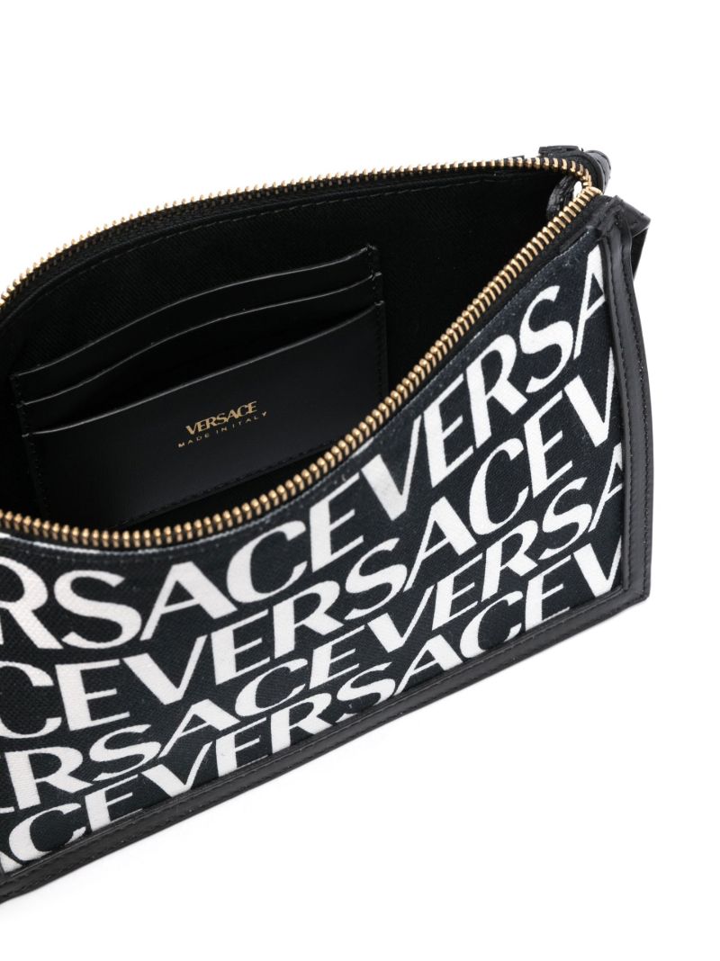 Black Logo Print Cotton Shoulder Bag