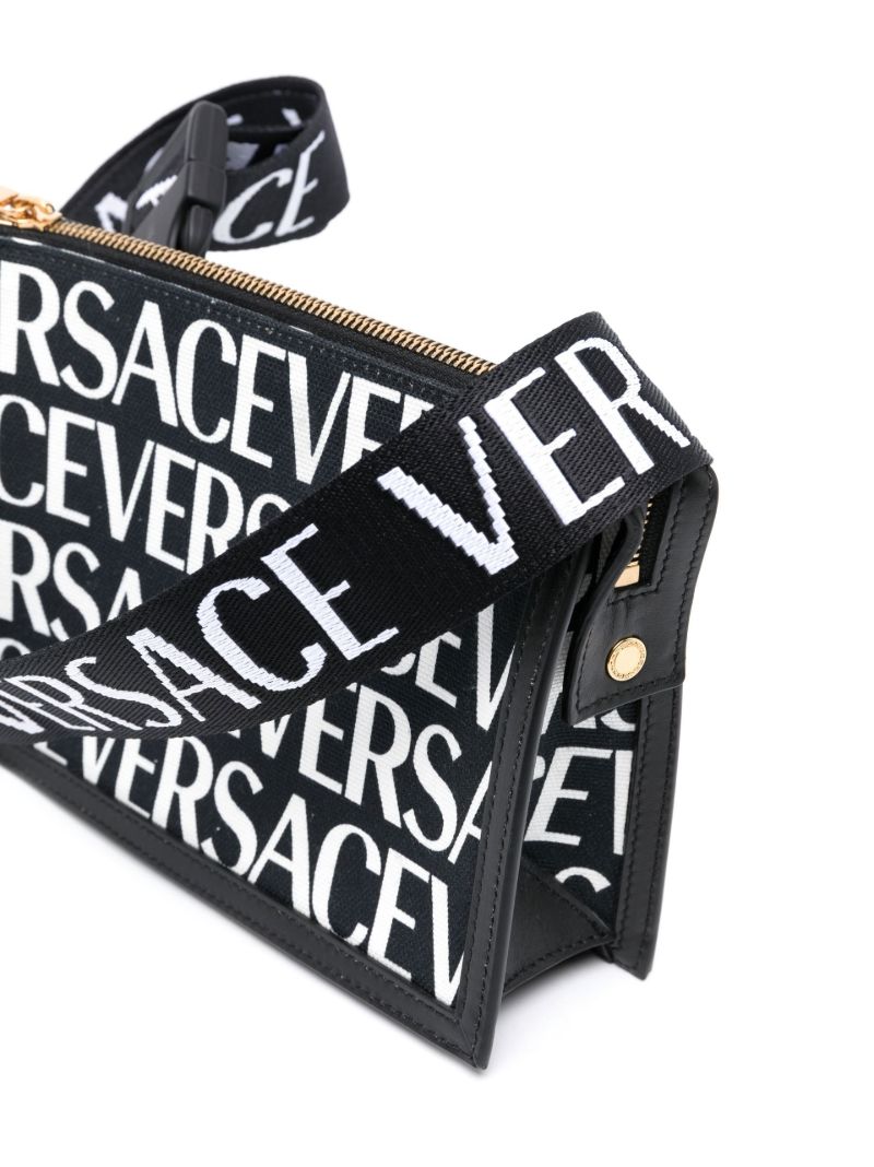 Black Logo Print Cotton Shoulder Bag