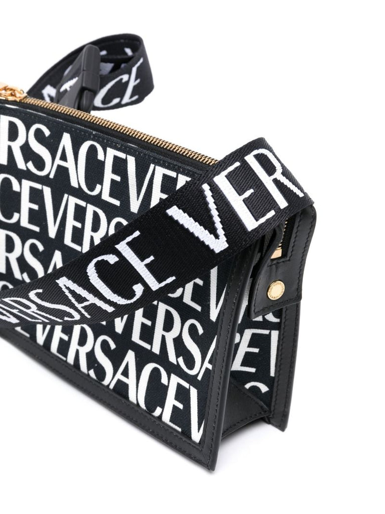 Black Logo Print Cotton Shoulder Bag