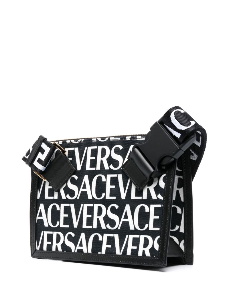 Black Logo Print Cotton Shoulder Bag