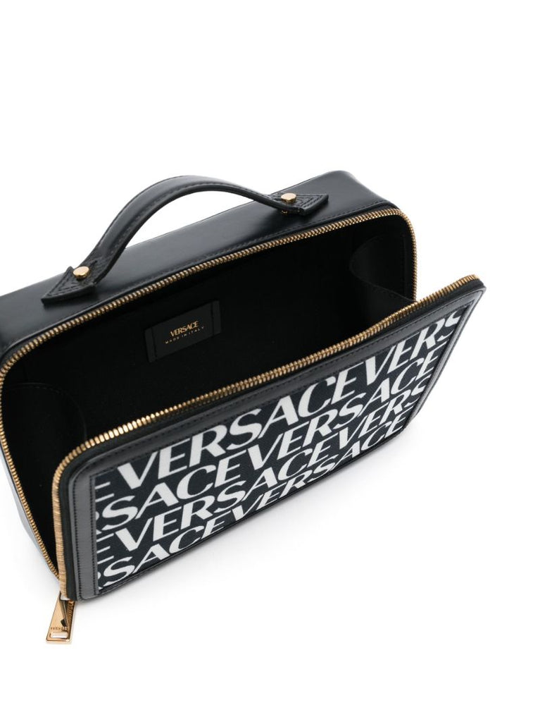 Black Logo Print Leather Cross Body Bag