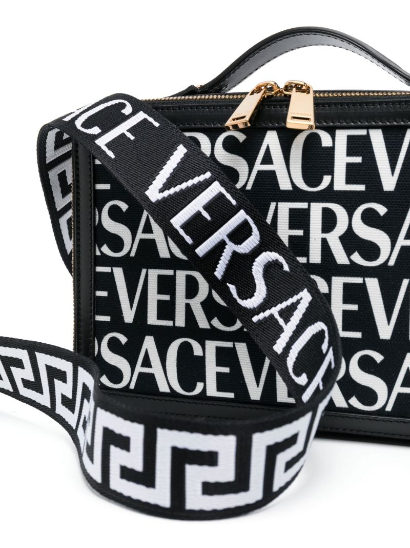 Black Logo Print Leather Cross Body Bag