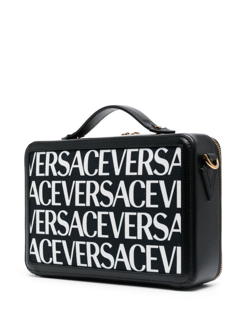 Black Logo Print Leather Cross Body Bag