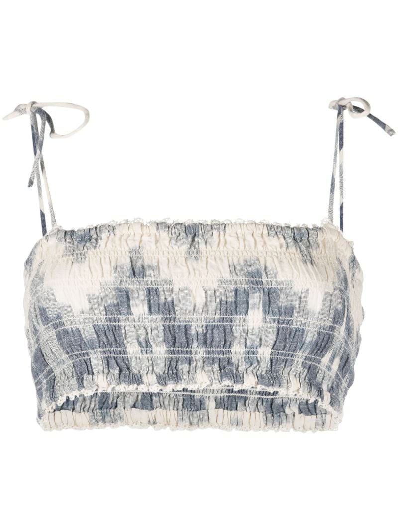 Blue Shirred Bodice Crop Top