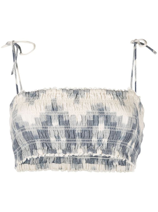 Blue Shirred Bodice Crop Top