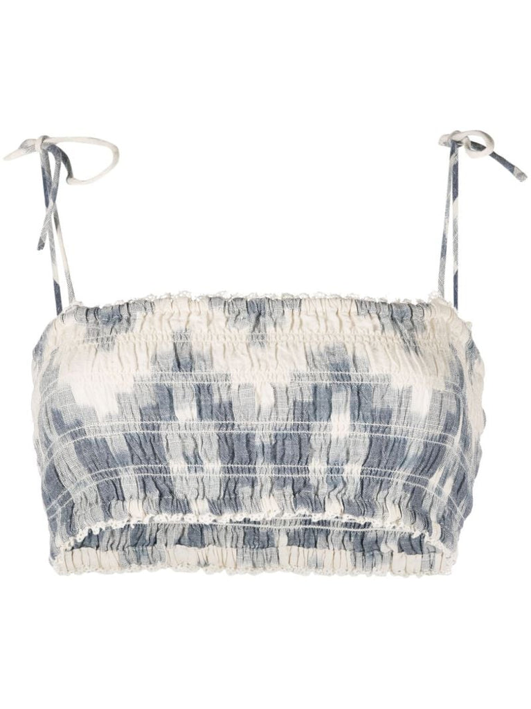 Blue Shirred Bodice Crop Top