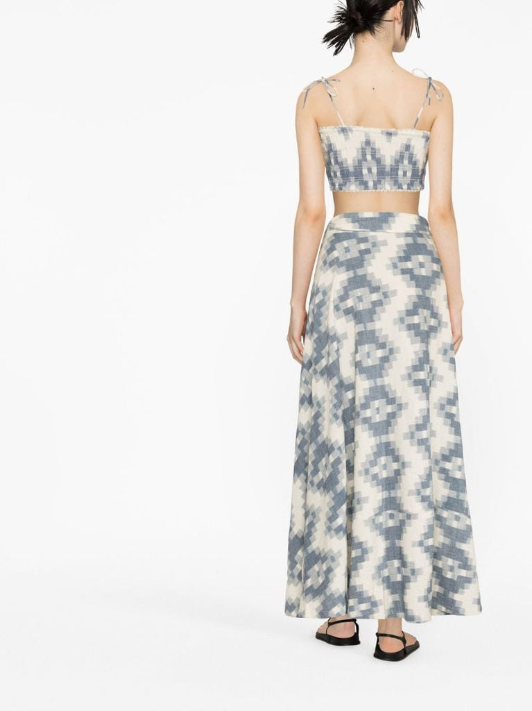 Blue Shirred Bodice Crop Top