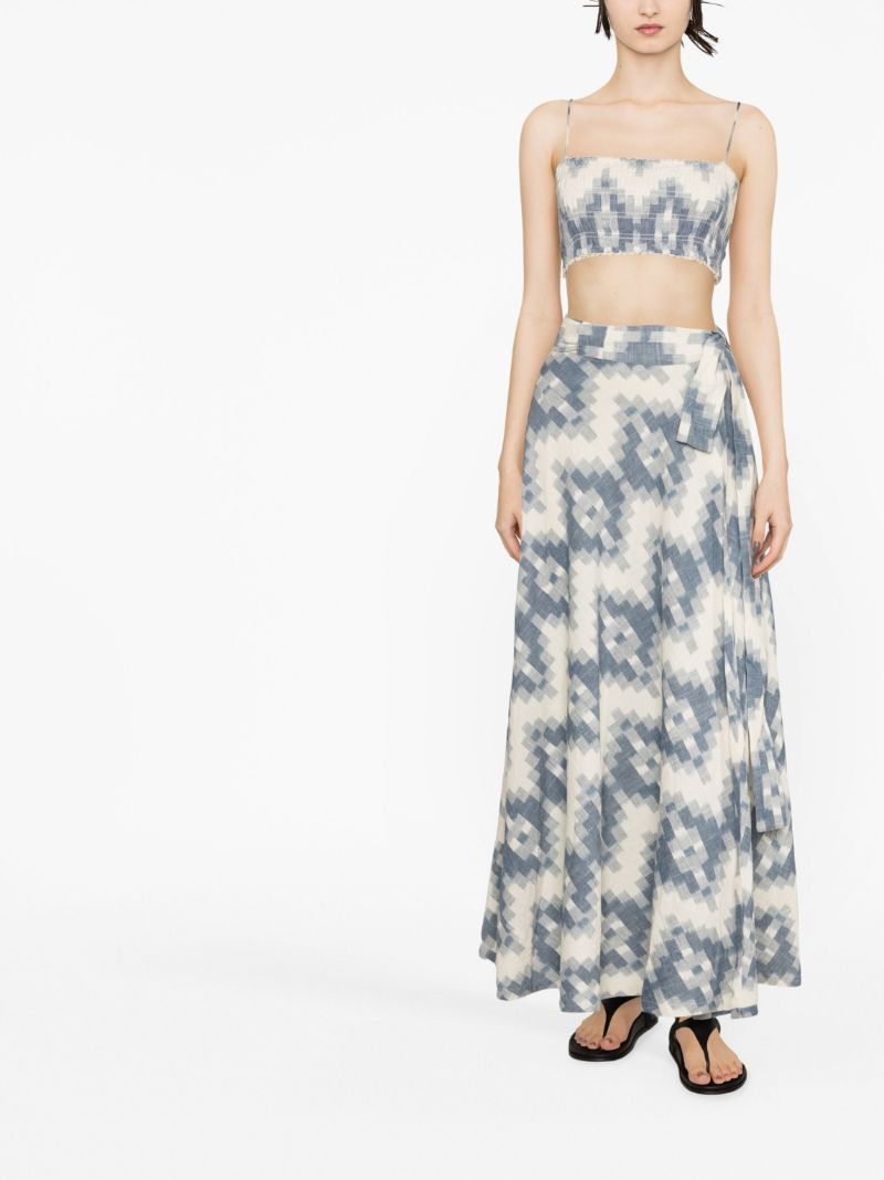 Blue Shirred Bodice Crop Top