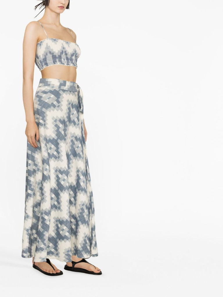 Blue Shirred Bodice Crop Top